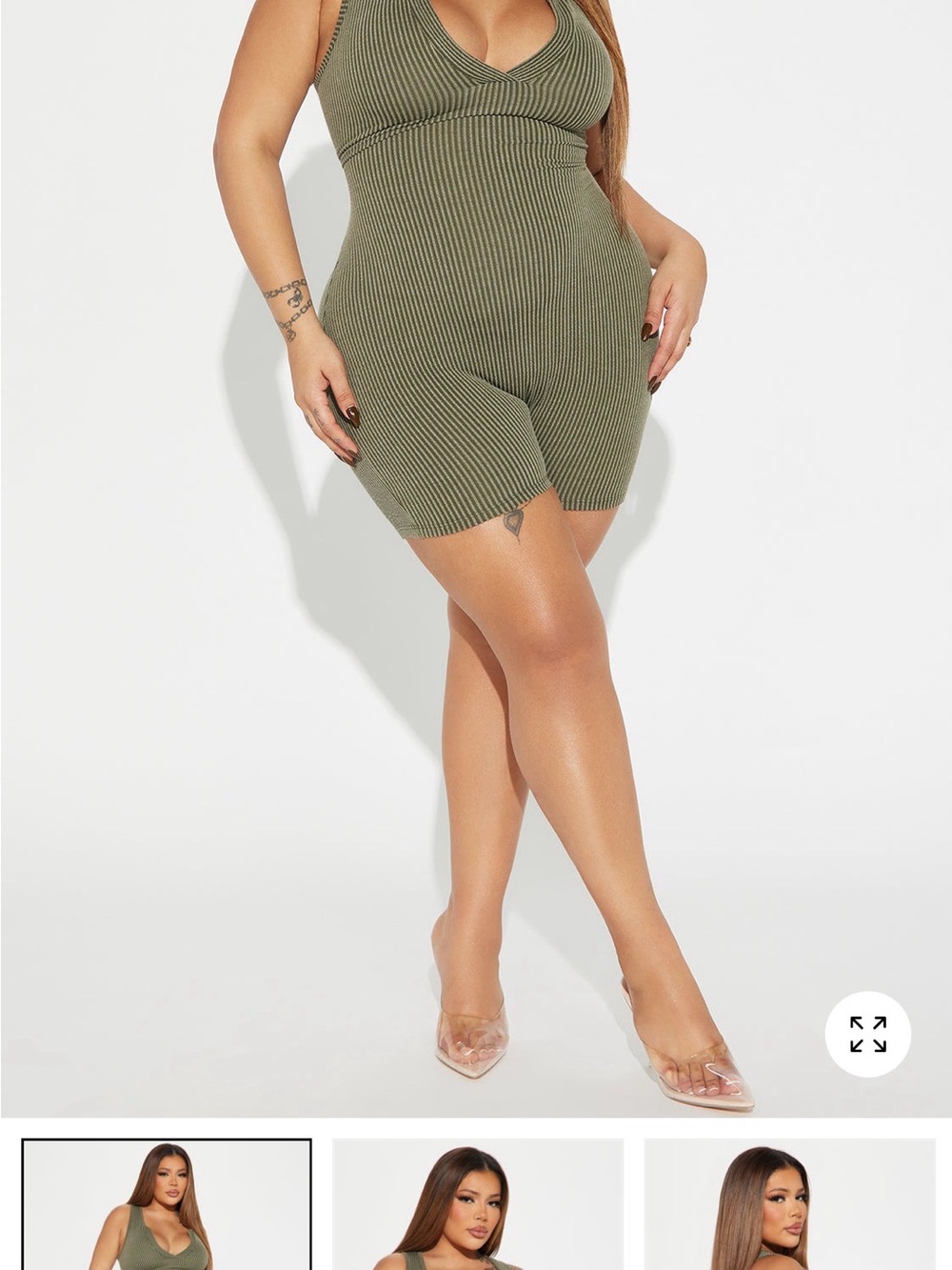 Fashion Nova Leanne ribbed romper olive NWT
